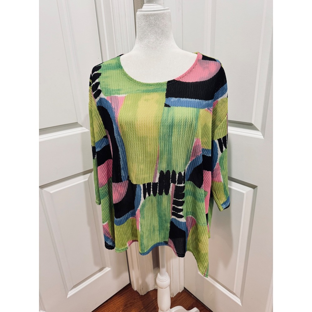 Joseph Ribkoff Abstract Multicolor Print Tunic Top Asymmetrical 14 Art to Wear